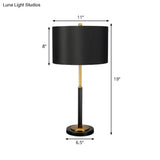 Black Luxury Drum Fabric Night Table Lamp For Living Room - 1 Bulb Nightstand Light