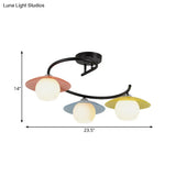 Black Macaron Swirled Iron Semi Flush Mount Ceiling Light With 3 Bulbs And Colored Saucer Cap