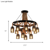 Black Mesh Shade 4-Light Ring Hanging Chandelier With Rope Detail - Industrial Foyer Lamp