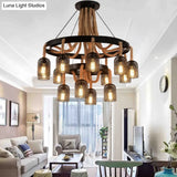 Black Mesh Shade 4-Light Ring Hanging Chandelier With Rope Detail - Industrial Foyer Lamp
