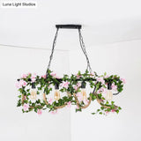 Black Metal 4-Light Linear Island Lamp With Hanging Artificial Plant - Lodge Style