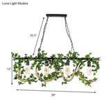 Black Metal 4-Light Linear Island Lamp With Hanging Artificial Plant - Lodge Style