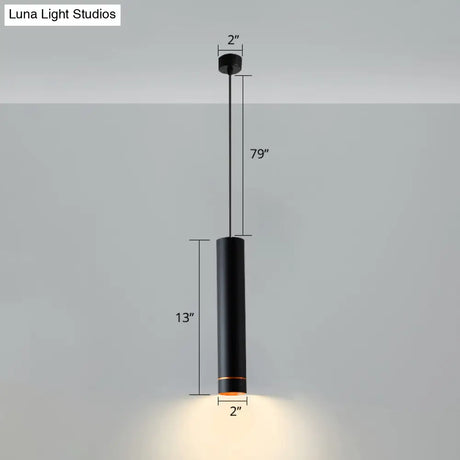 Black Metal Bedside Pendant Light: Simplicity Tube Led Suspension Lamp