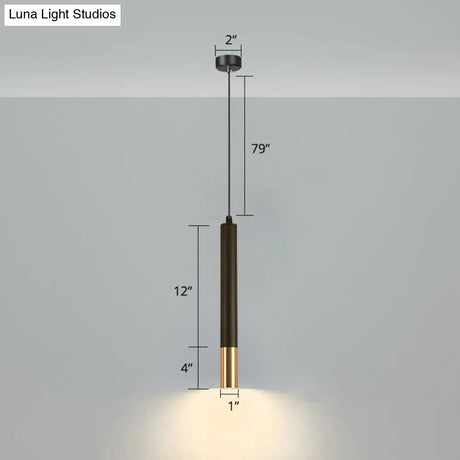 Black Metal Bedside Pendant Light: Simplicity Tube Led Suspension Lamp