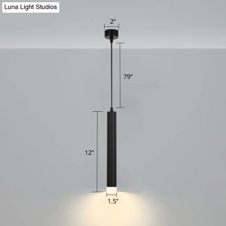 Black Metal Bedside Pendant Light: Simplicity Tube Led Suspension Lamp