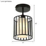 Black Metal Cage Ceiling Flush Mount Lamp With Conical/Cylindrical Shade - Simple Semi - Flushmount