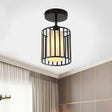 Black Metal Cage Ceiling Flush Mount Lamp With Conical/Cylindrical Shade - Simple Semi - Flushmount