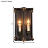 Black Metal Candle Wall Sconce With 2 Heads - Warehouse Style Light Fixture
