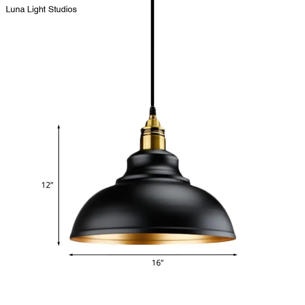 Black Metal Domed Pendant Light - Loft Style 11.5’/14’/16’ Dia Ideal For Table