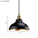 Black Metal Domed Pendant Light - Loft Style 11.5’/14’/16’ Dia Ideal For Table