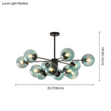 Black Metal Hanging Chandelier Light With Spherical Glass Shade For Modern Bedroom
