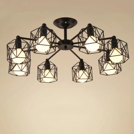 Black Metal Hexagon Cage Ceiling Light - Vintage Chandelier For Living Room 8 /