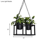 Black Metal Industrial Rectangle Island Light Fixture - 2/3/5 Bulbs Led Lamp With Plant Decor