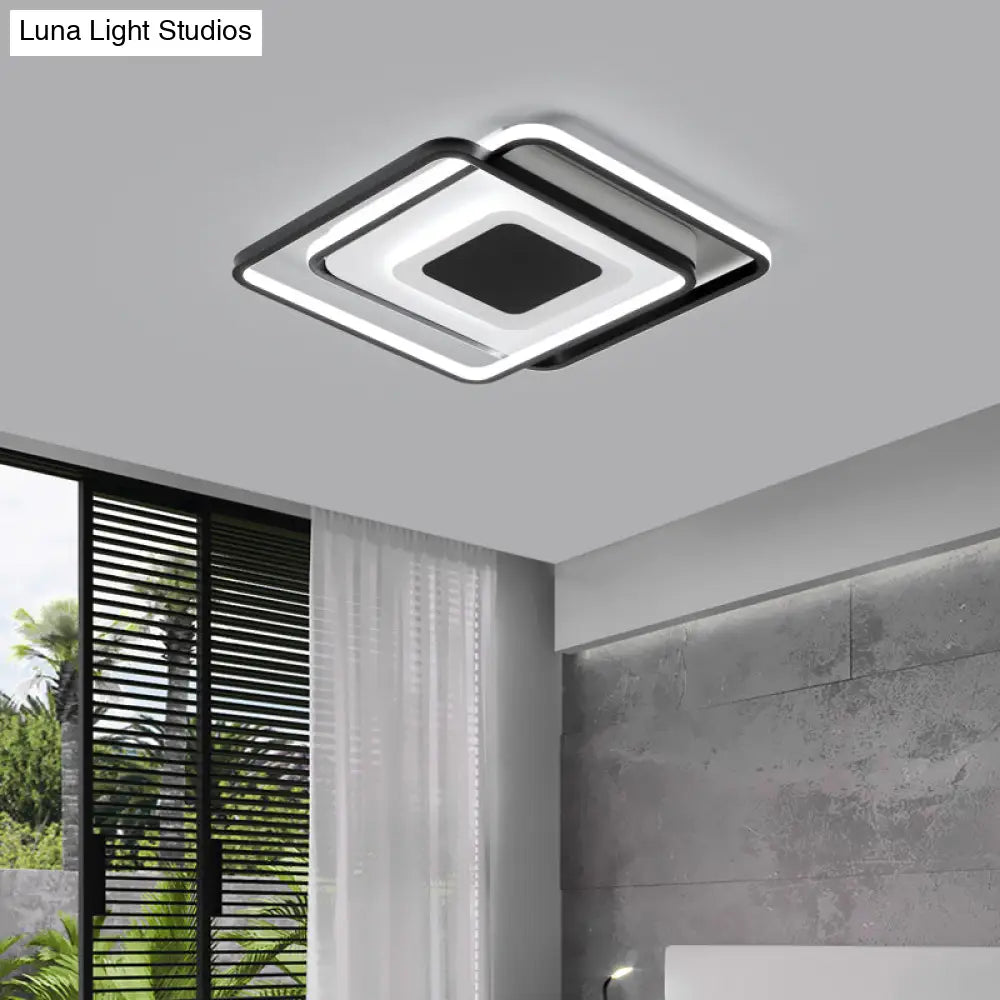 Black Metal Led Bedroom Ceiling Light With Modern Square Style