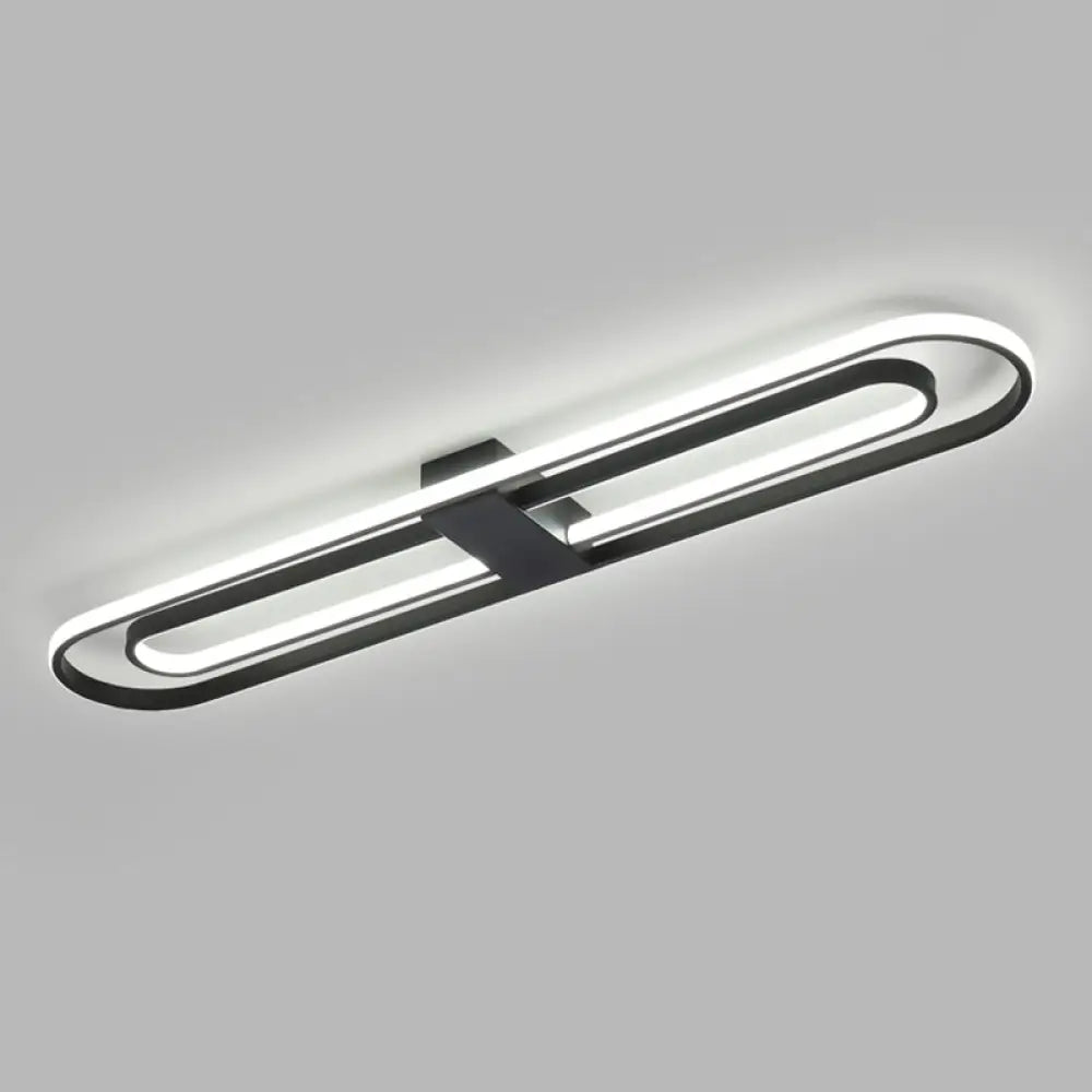 Black Metal Led Foyer Ceiling Lamp: Oblong Flush Mount Lighting Fixture / 19.5’