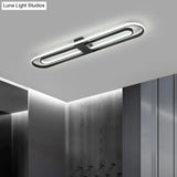 Black Metal Led Foyer Ceiling Lamp: Oblong Flush Mount Lighting Fixture
