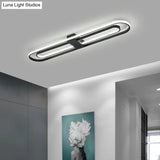 Black Metal Led Foyer Ceiling Lamp: Oblong Flush Mount Lighting Fixture