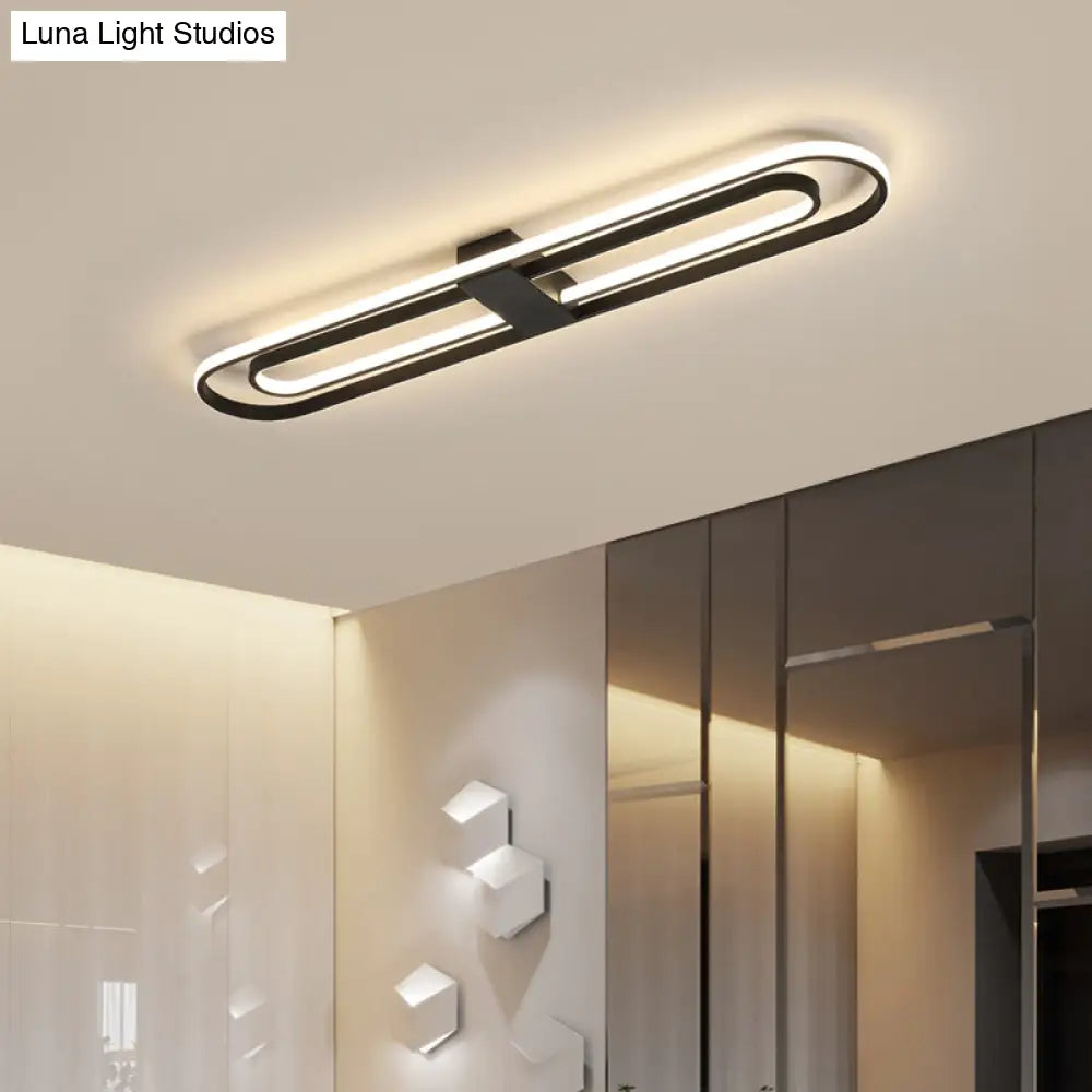 Black Metal Led Foyer Ceiling Lamp: Oblong Flush Mount Lighting Fixture