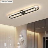 Black Metal Led Foyer Ceiling Lamp: Oblong Flush Mount Lighting Fixture