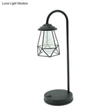 Black Metal Led Gooseneck Table Lamp With Retro Style Wire Cage