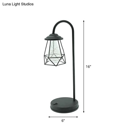Black Metal Led Gooseneck Table Lamp With Retro Style Wire Cage