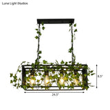 Black Metal Pendant Light Fixture For Wine Bar - 4/6-Bulb Cuboid Plant Island Lamp