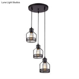 Black Metal Pendant Light - Industrial Retro Bird Cage Hanging Lamp For Restaurants