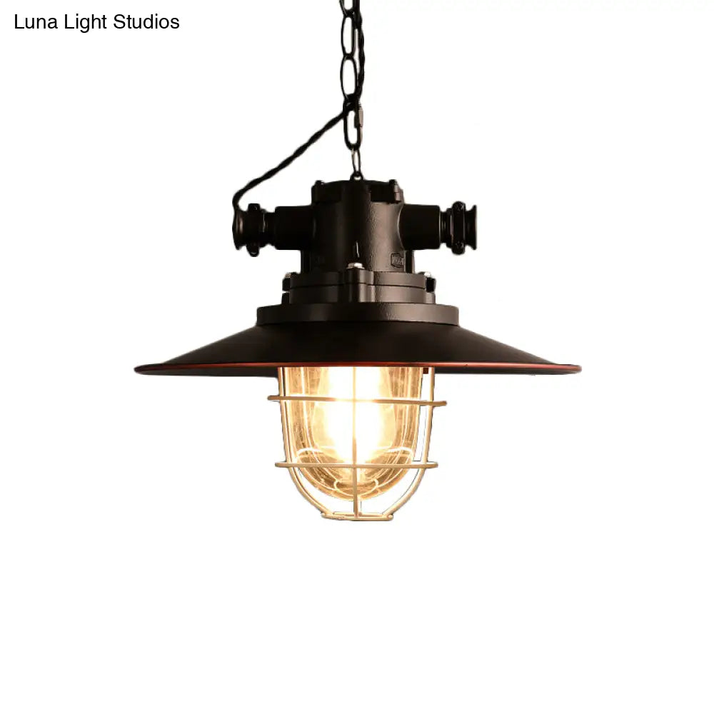 Black Metal Pendant Light With Wire Cage And Glass Shade – 1-Light Hanging Lamp Kit