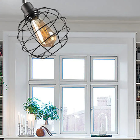 Black Metal Rotatable Ceiling Light Fixture For Restaurant - Industrial Semi Flush Mount Cage