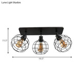 Black Metal Rotatable Ceiling Light Fixture For Restaurant - Industrial Semi Flush Mount Cage