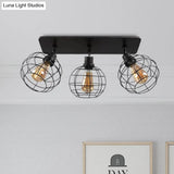 Black Metal Rotatable Ceiling Light Fixture For Restaurant - Industrial Semi Flush Mount Cage