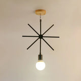 Black Metal Semi Flush Mount Ceiling Light - Chic Industrial Cone/Sputnik Design With Open Cage /