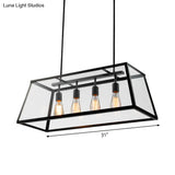 Black Metal Trapezoid Island Pendant Light With 4 Industrial Heads For Dining Room