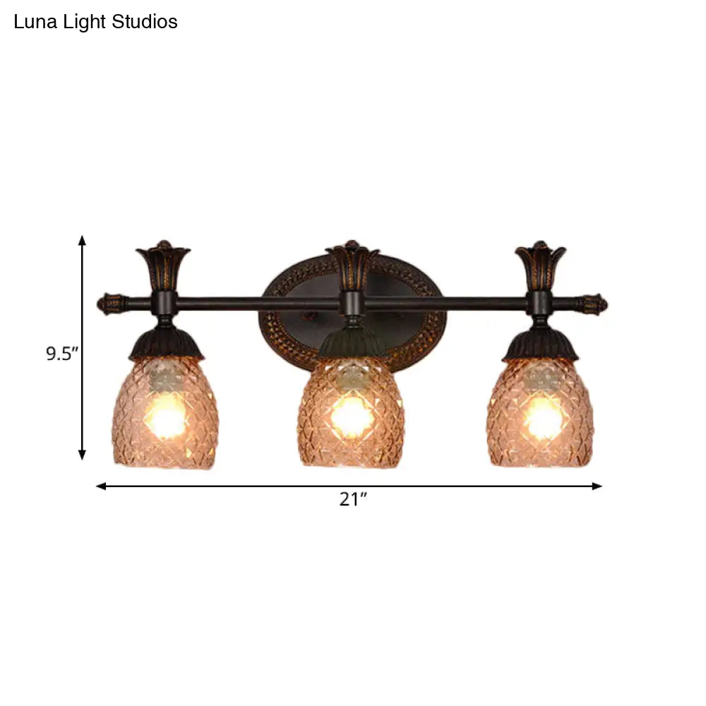 Black Metal Wall Mount Vanity Light: Clear Prismatic Glass Dome Traditional Style 2/3-Light Bathroom