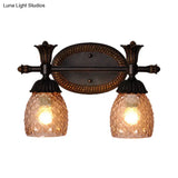 Black Metal Wall Mount Vanity Light: Clear Prismatic Glass Dome Traditional Style 2/3-Light Bathroom
