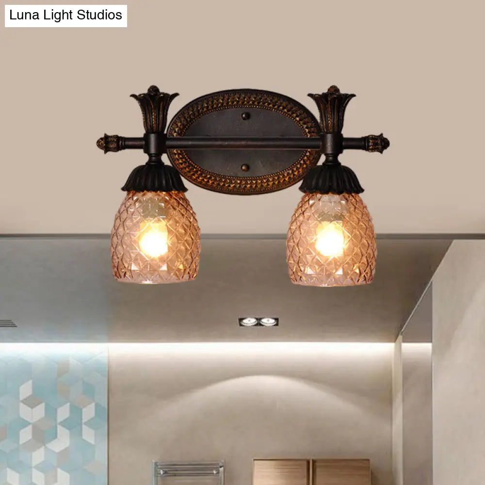 Black Metal Wall Mount Vanity Light: Clear Prismatic Glass Dome Traditional Style 2/3-Light Bathroom