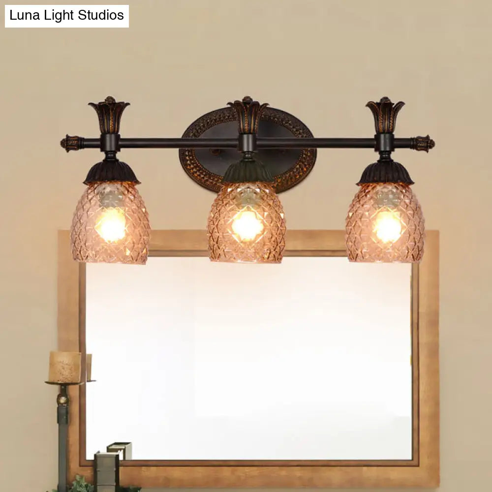 Black Metal Wall Mount Vanity Light: Clear Prismatic Glass Dome Traditional Style 2/3-Light Bathroom