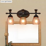 Black Metal Wall Mount Vanity Light: Clear Prismatic Glass Dome Traditional Style 2/3-Light Bathroom