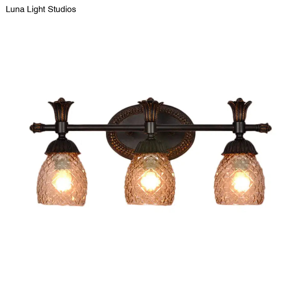Black Metal Wall Mount Vanity Light: Clear Prismatic Glass Dome Traditional Style 2/3-Light Bathroom