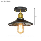 Black Metal Wide Flare Semi Flush Industrial Ceiling Lamp - 1 - Light For Study Room
