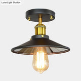 Black Metal Wide Flare Semi Flush Industrial Ceiling Lamp - 1 - Light For Study Room