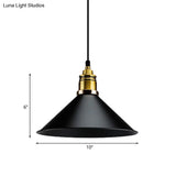 Black Metallic Cone Shade Ceiling Light - Loft Style 1 Head Kitchen Pendant Lamp (10’/14’ Wide)