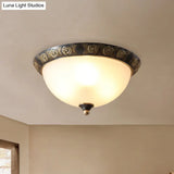 Black Milk Glass Ceiling Lamp With Leaf/Flower Trim - Traditional 3-Head Flush Mount