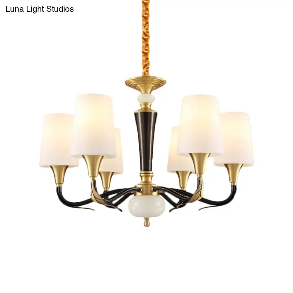 Black Milky Glass Pendulum Chandelier: Elegant 6-Light Pendant Lamp For Dining Hall