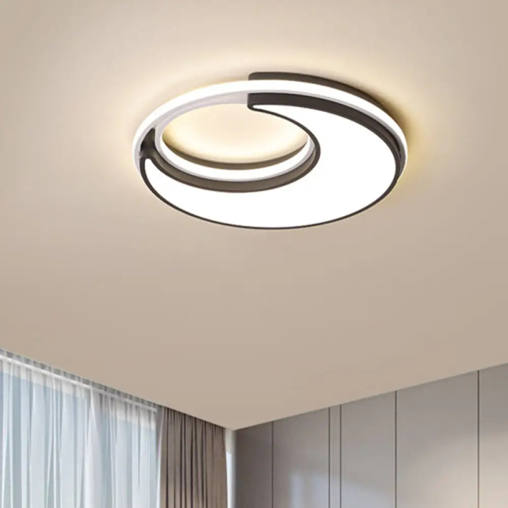 Black Minimalist Led Ceiling Lamp -Moon Flush Lighting Fixture For Bedroom Acrylic Design Warm/White
