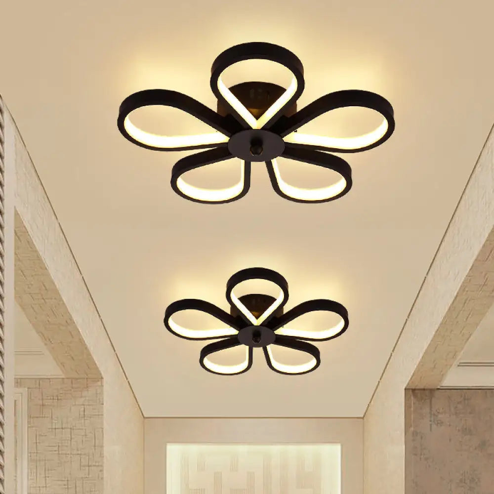 Black Minimalistic Metal Led Semi Flush Ceiling Mount Light For Corridor 5 / Warm