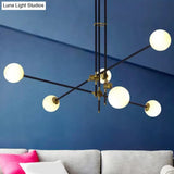 Black Modern 3-Arm Chandelier With Glass Shades - 6 Bulb Ceiling Pendant