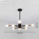Black Modern Metal Radial Chandelier With Spherical Clear Glass Shade