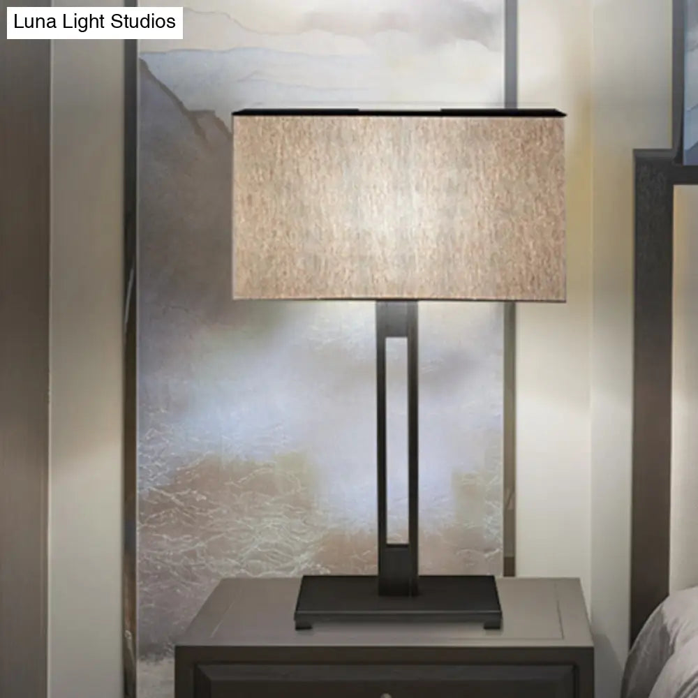 Black Modernism Table Lamp: Sleek Rectangular Bedside Nightstand Accent With Light Fabric