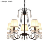 Black Modernist Cone Hanging Chandelier - Fabric 5/6/8 Bulbs Restaurant Down Lighting With Crystal